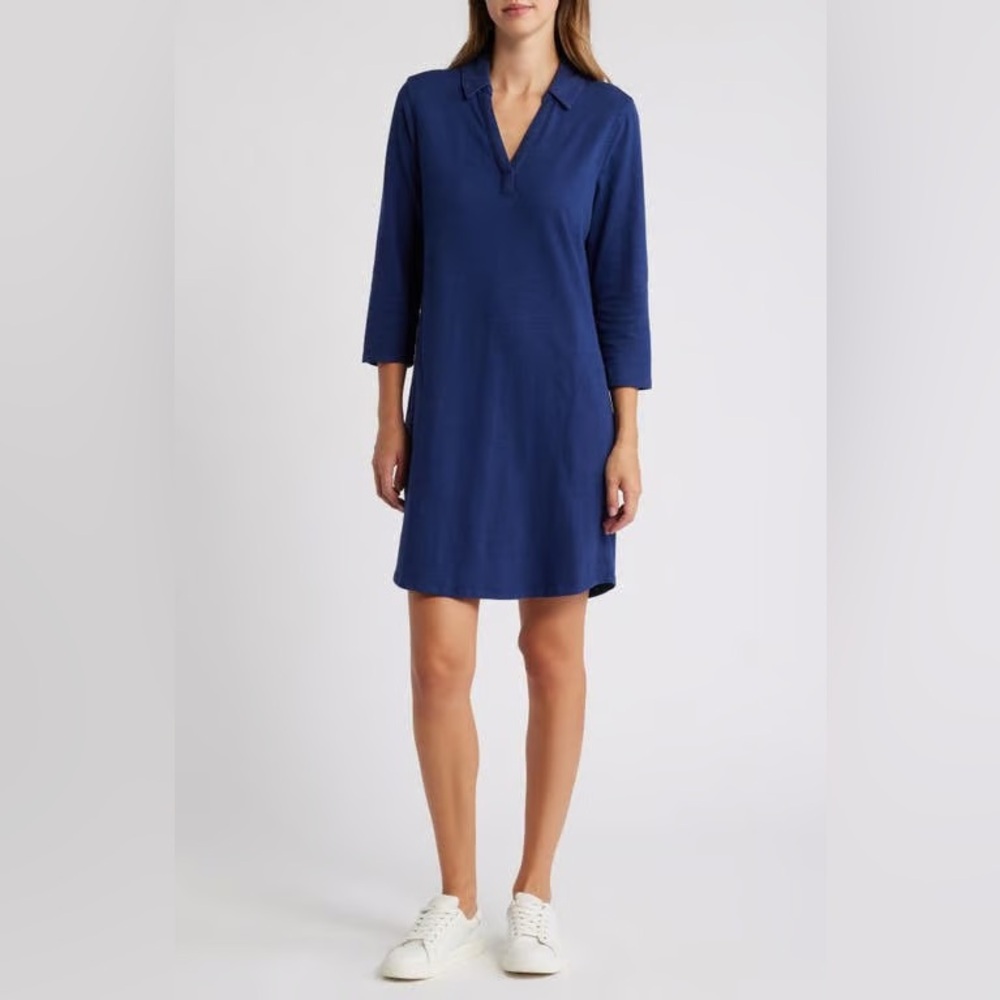 Lands' End Cotton 3/4 Sleeve Polo Dress